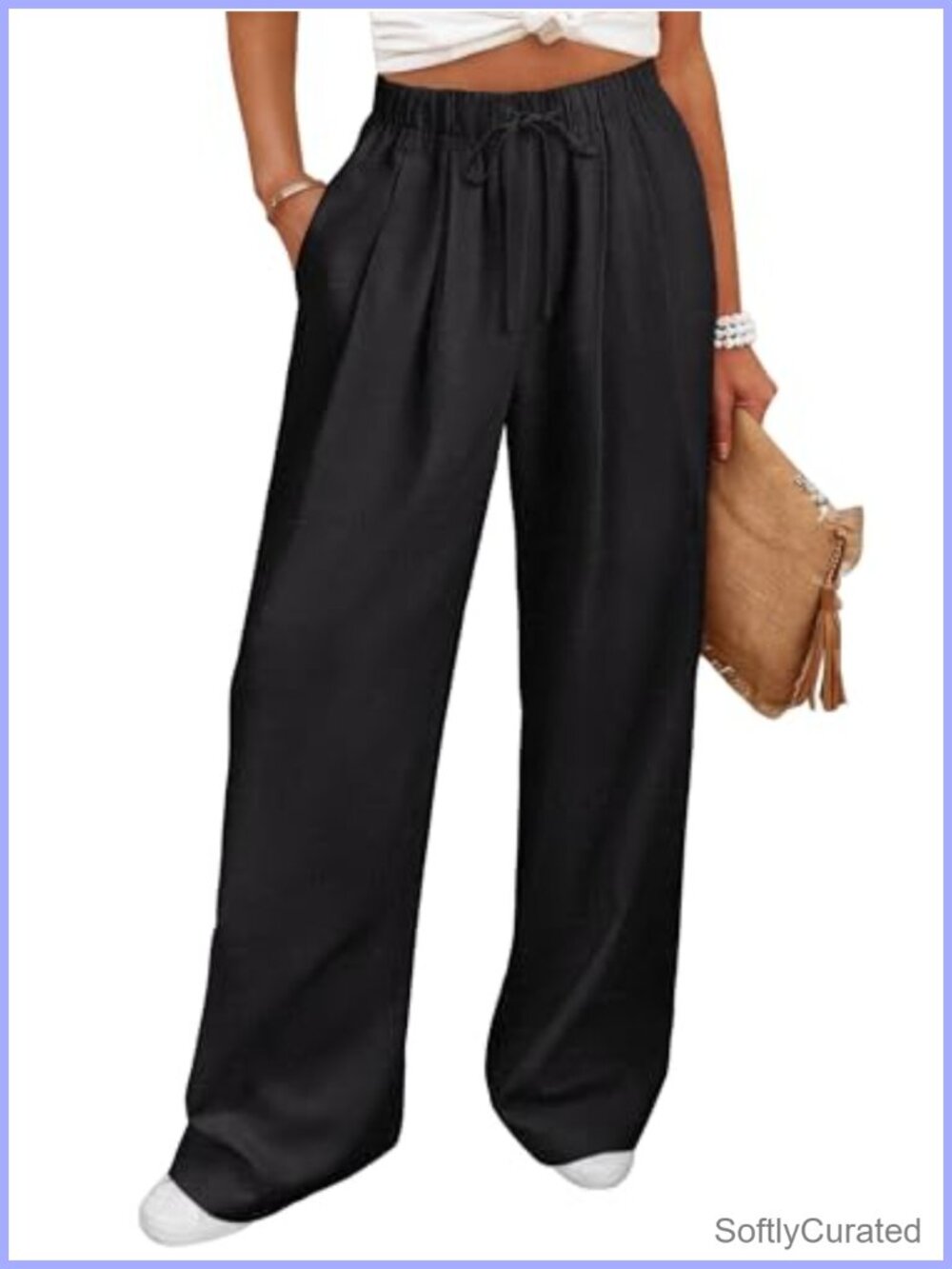 Linen Wide Leg Palazzo Pants High Rise Pull On Trousers with Pockets